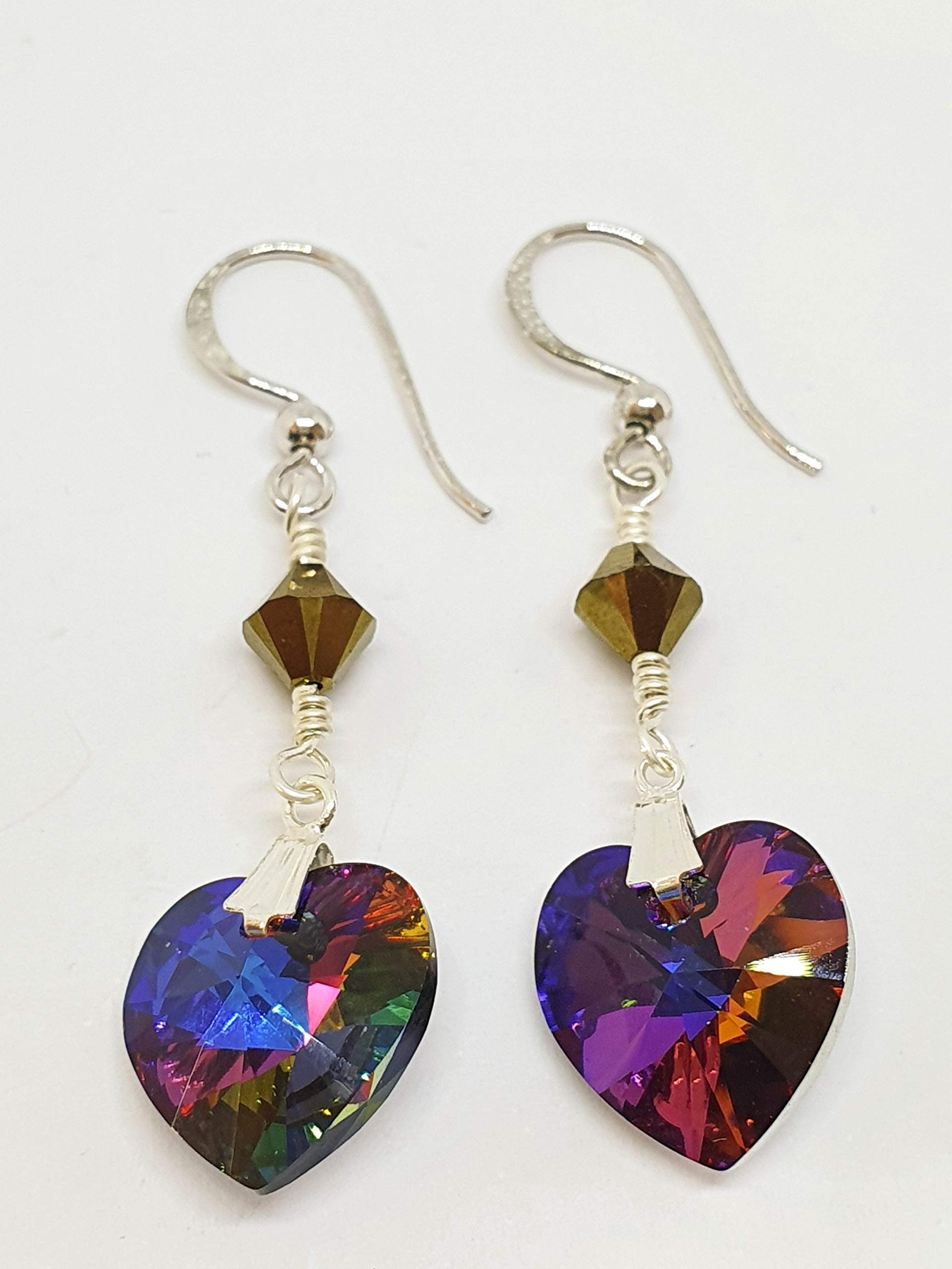 IohanaSchmuck Handmade Silber Ohrringe, Ohrclips mit Kristall Herz Crystal Volcano, eigene Herstellung