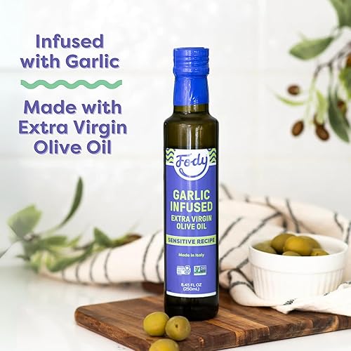 Vista 9 de Fody Foods Aceite de oliva virgen extra con infusión de ajo y chalota, 8.45 onzas (paquete de 2), bajo certificado FODMAP, apto para intestinos