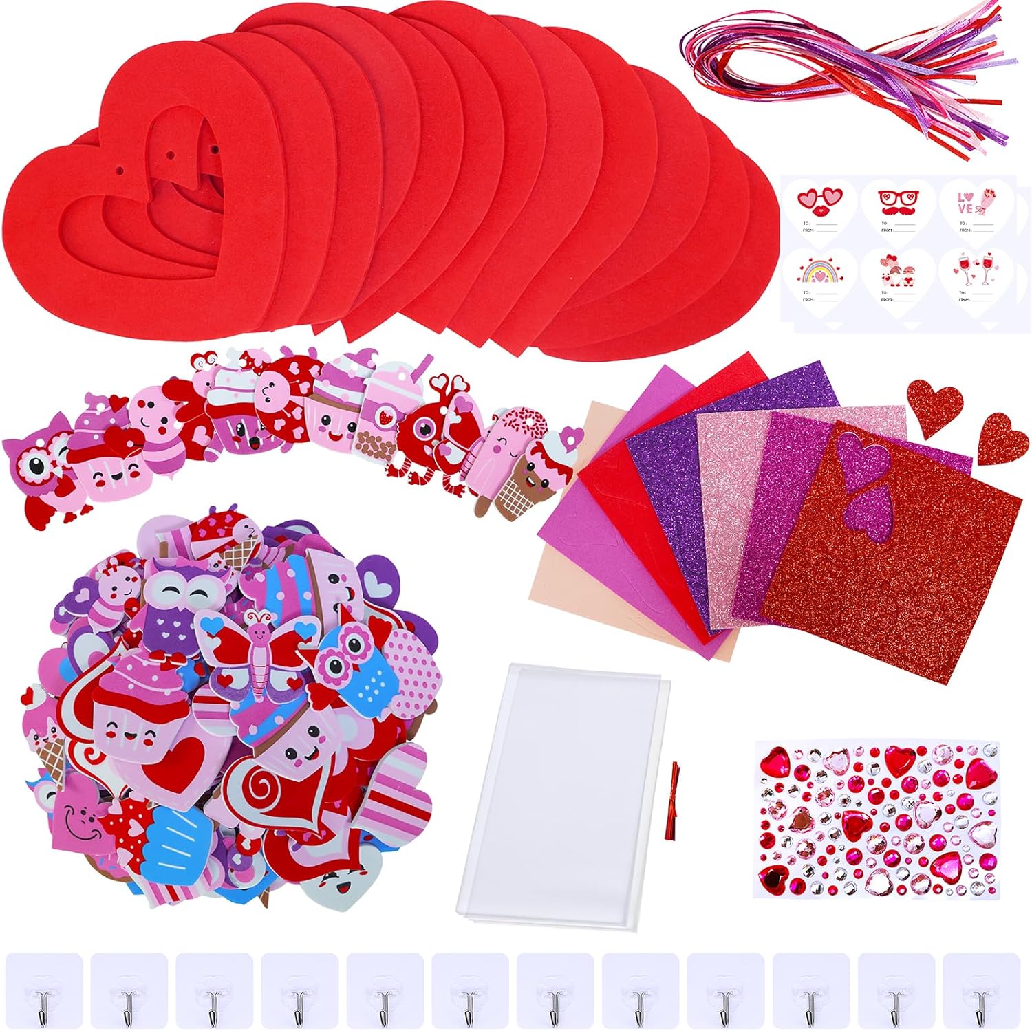Winlyn Heart Wreath Ornaments Decorations Crafts Kits - Heart Shaped Wreath Art Sets with Foam Stickers for Kids' Valentine's Day Party & Classroom Activities