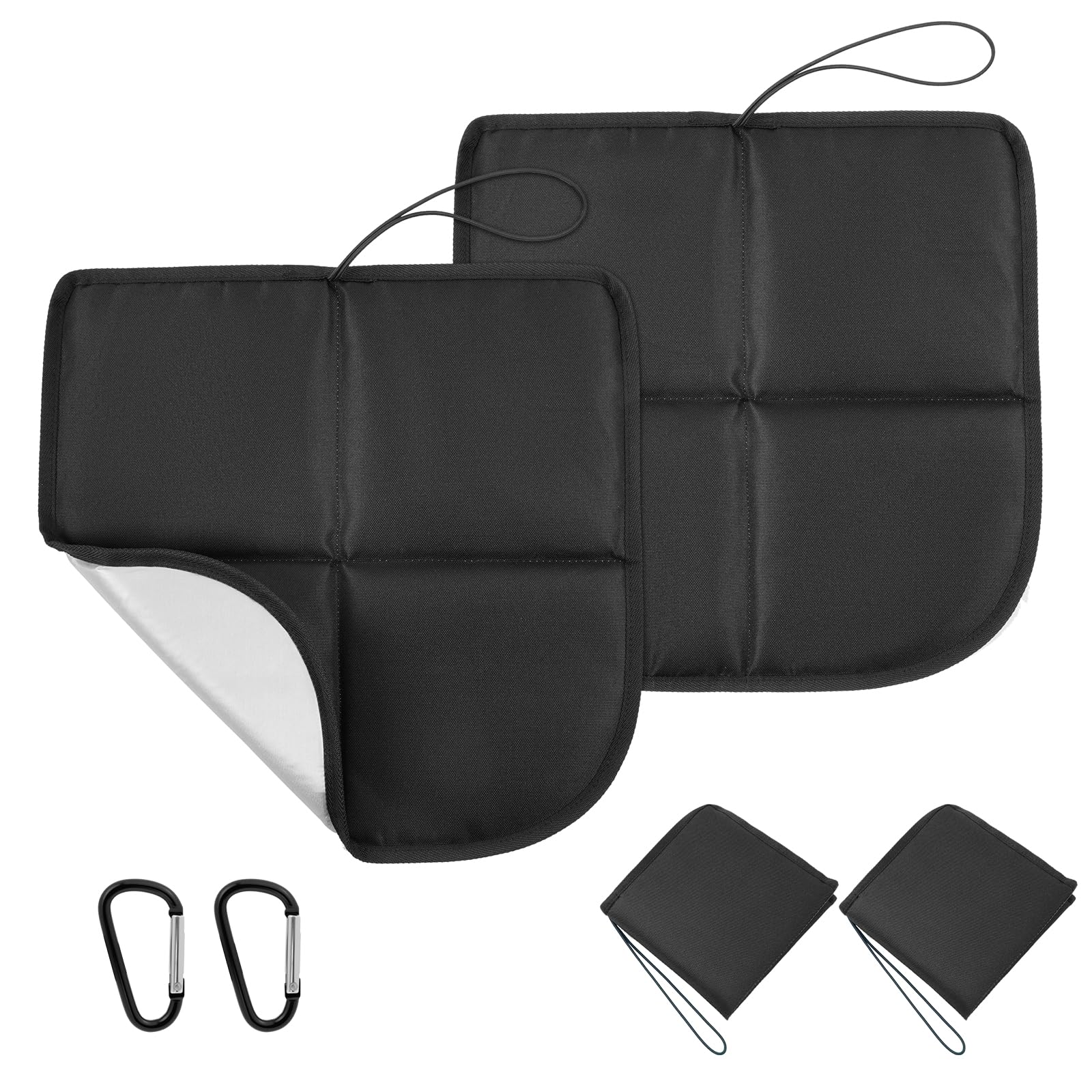 OSDUE Folding Hiking Sit Mat, 2pcs 40cm x 40cm Waterproof Portable Folding Sitting Mat with Carabiner for Hiker, Insulated Camping Sit Pad for Outdoors Activities Travel, Black