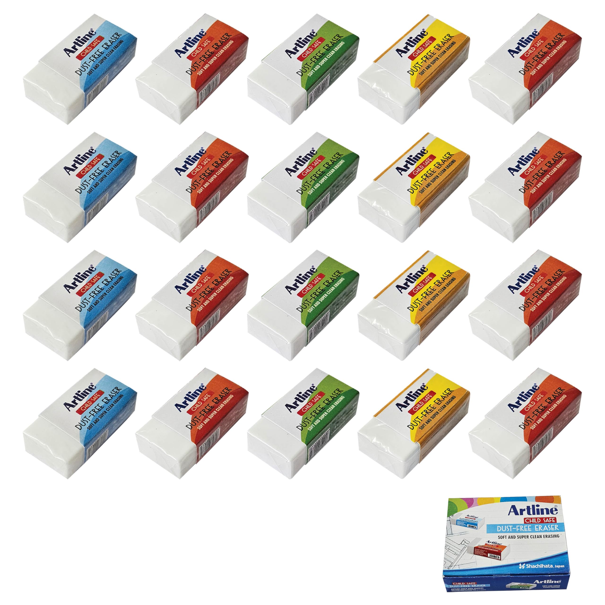 Artline Dust-Free Cube Erasers, Medium, White, Pack of 20, Soft Clean Pencil Rubber - Image 2