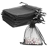 BOEIAC Organza Bags, Black 50Pcs, Sheer Bags 3 x 4 inch, Jewelry Gift Party Favor with Drawstring, Small Mesh Pouches Mini Candy for Wedding Christmas, BOEIAC