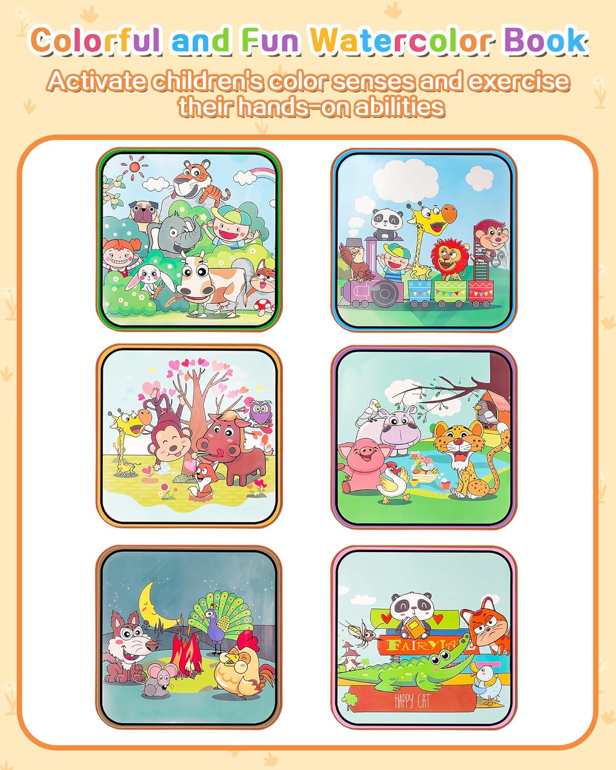 Prism Petal Zoo Reusable Water Painting Book Toys for Kids, Magic Watercolor Books Eduactional Toy with Water Pen Fairy Tale for 3+ Ages Boys and Girls (Zoo)