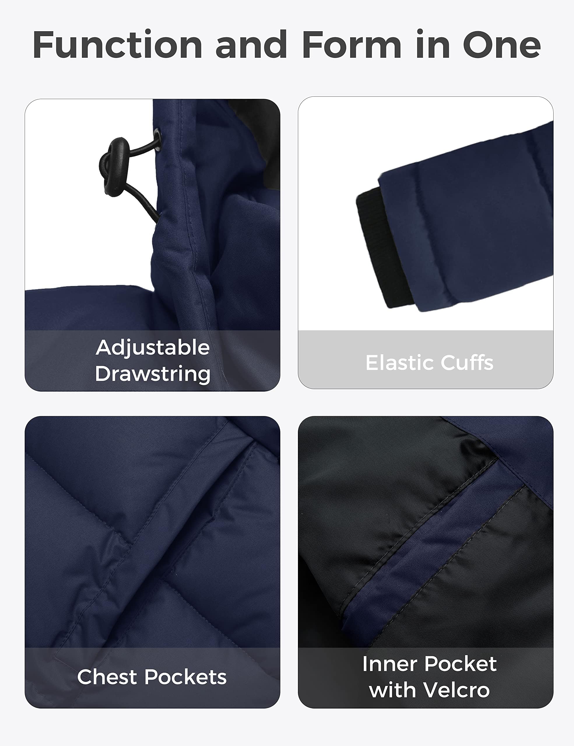 Wantdo Chaqueta Cálida de Invierno Chaqueta con Capucha Ajustable Desmontable Parka Acolchada Chaqueta de Trabajo al Aire Libre Repelente al Agua Hombres