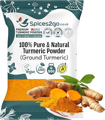 Spices2Go Premium Turmeric Powder - 100% Pure Turmeric Ground, Curcumin, Holud | Haldi | Haldar | Haladi, Long Shelf Life, GMO-Free, Made In Britain, Haldi, Tumeric 500G