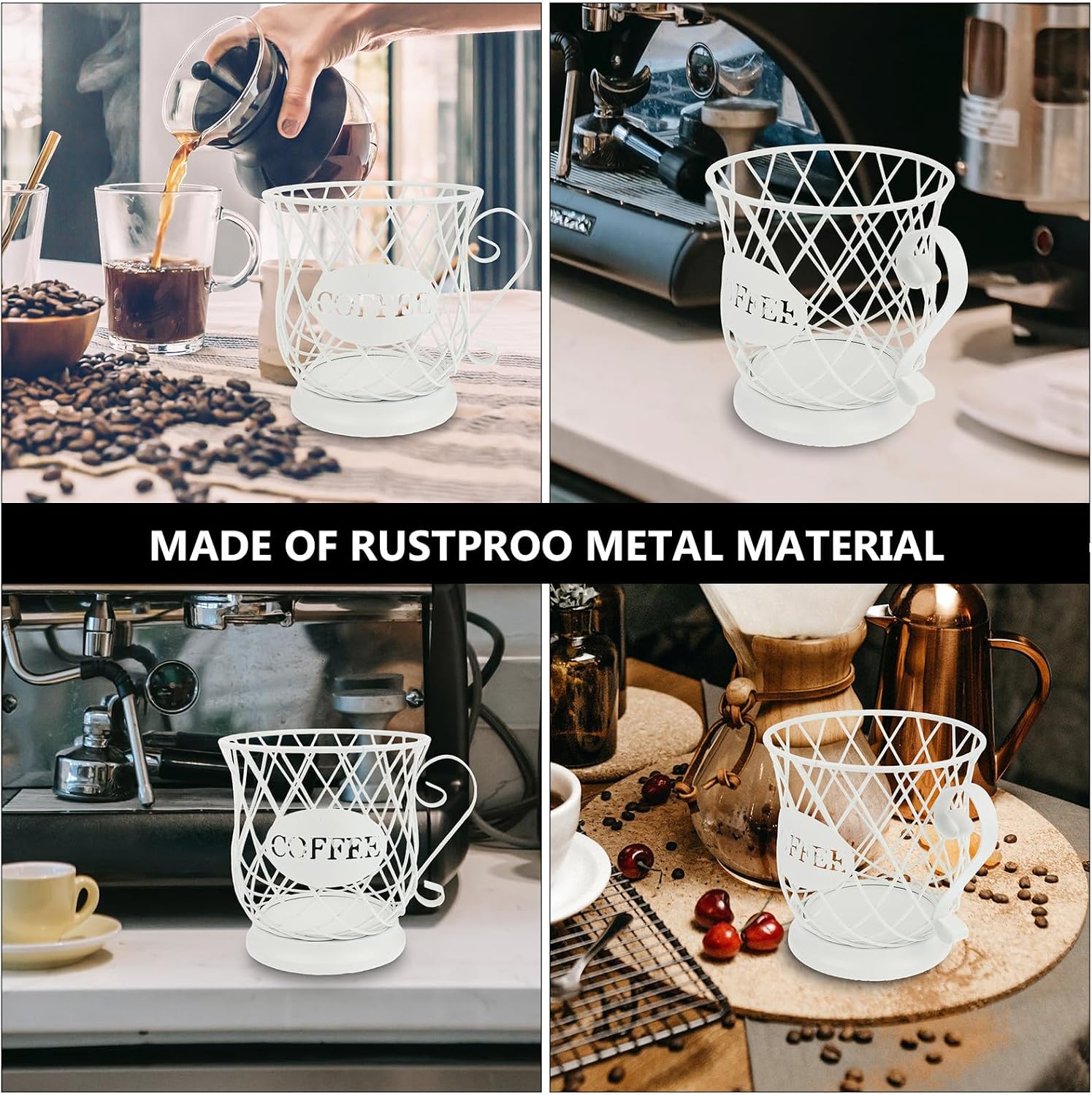 Metal Coffee Pod Holder Basket White Coffee Capsule Organizer Storage for Kitchen Countertop for Home Office Use