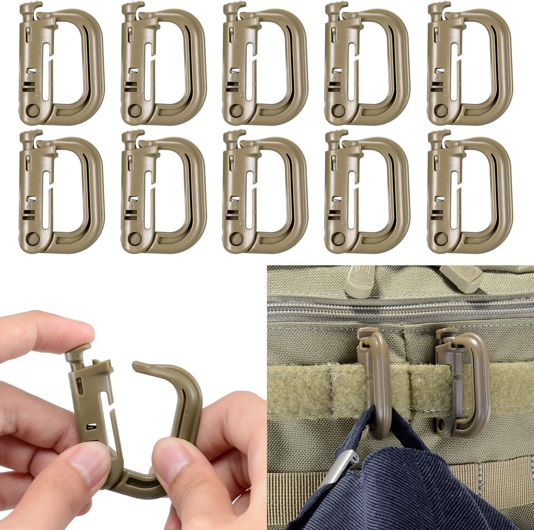 BOOSTEADY 10 Pack Multipurpose D-Ring Grimlock Locking for Molle Webbing with Zippered Pouch