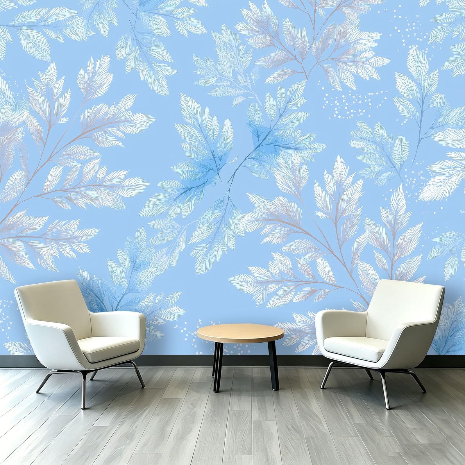 Carta da parati fotografica con foglie verdi, 350 x 256 cm (larghezza x altezza), stampa artistica di alta qualità, design minimalista ad acquerello, decorazione per la casa, per camera da letto e