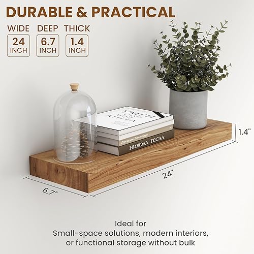 Miniatura 3 de Fun Memories Estantes flotantes, juego de 2 estantes de pared blancos de 24 pulgadas, estantes rústicos de madera maciza para baño, sala de estar,