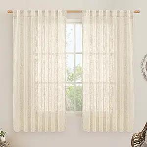 LAMIT Linen Curtains 63 Inch for Bedroom, Light Filtering Neutral Semi Sheer Window Curtains Back Tab and Rod Pocket Panels for Living Room, 2 Panels, Beige, 60 x 63 Inch