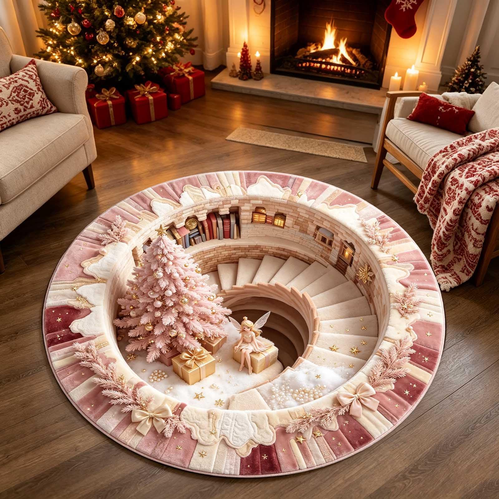 3D Christmas Rug, Rugs For Living Room Optical Illusion, Christmas Door Mat, Round Outdoor Rug, Santa Claus Decorative Rugs Welcome Floor Mat For Living Room Home Gifts
