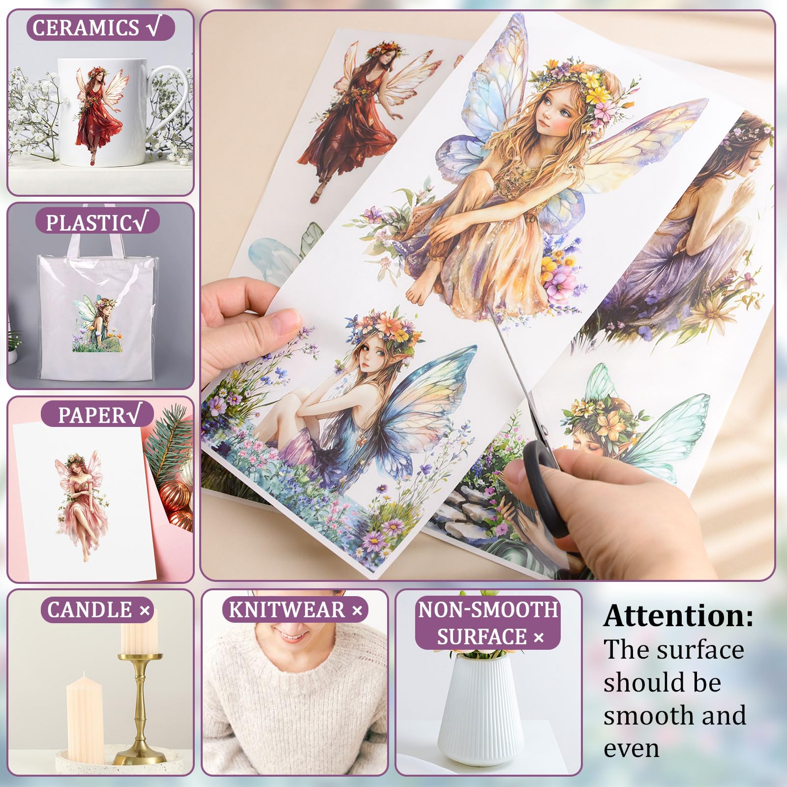 WANDIC 3 Sheets Fairy Theme Scrapbook Stickers Elf Furniture Stickers Sprite Art Window Decals Rub on Transfers for Crafts,15 * 30cm - Image 4