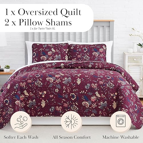 Miniatura 2 de Blooming Blossom Collection, calidad premium, suave, resistente a las arrugas y a la decoloración, funda fácil, juego de funda de edredón de gran