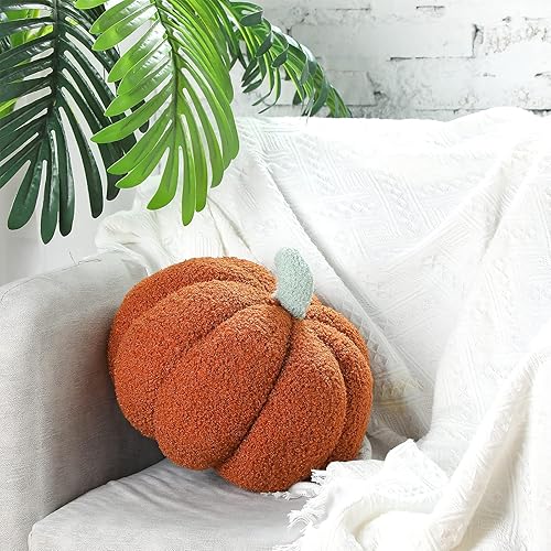 Miniatura 5 de Queekay 2 almohadas en forma de calabaza de otoño en 3D de Acción de Gracias para sofá, cojín para otoño, Halloween, fiesta de Acción de Gracias,