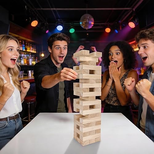 Miniatura 3 de Juego de torre gigante con bolsa de transporte, 54 bloques apilables de madera jumbo para juegos de patio en interiores y exteriores, torre grande