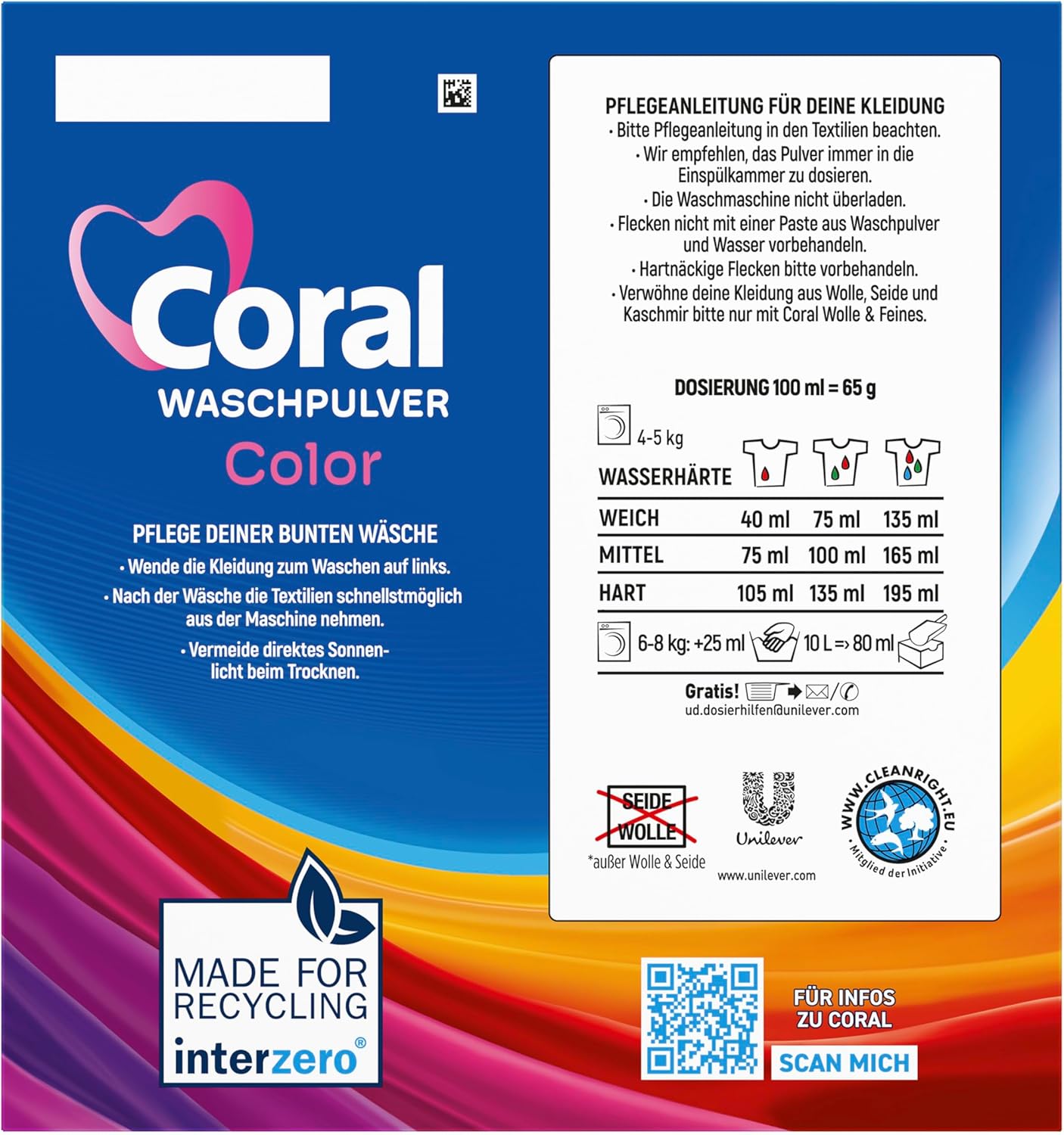 Coral Washing powder Color effective color detergent for clean colors 22 WL