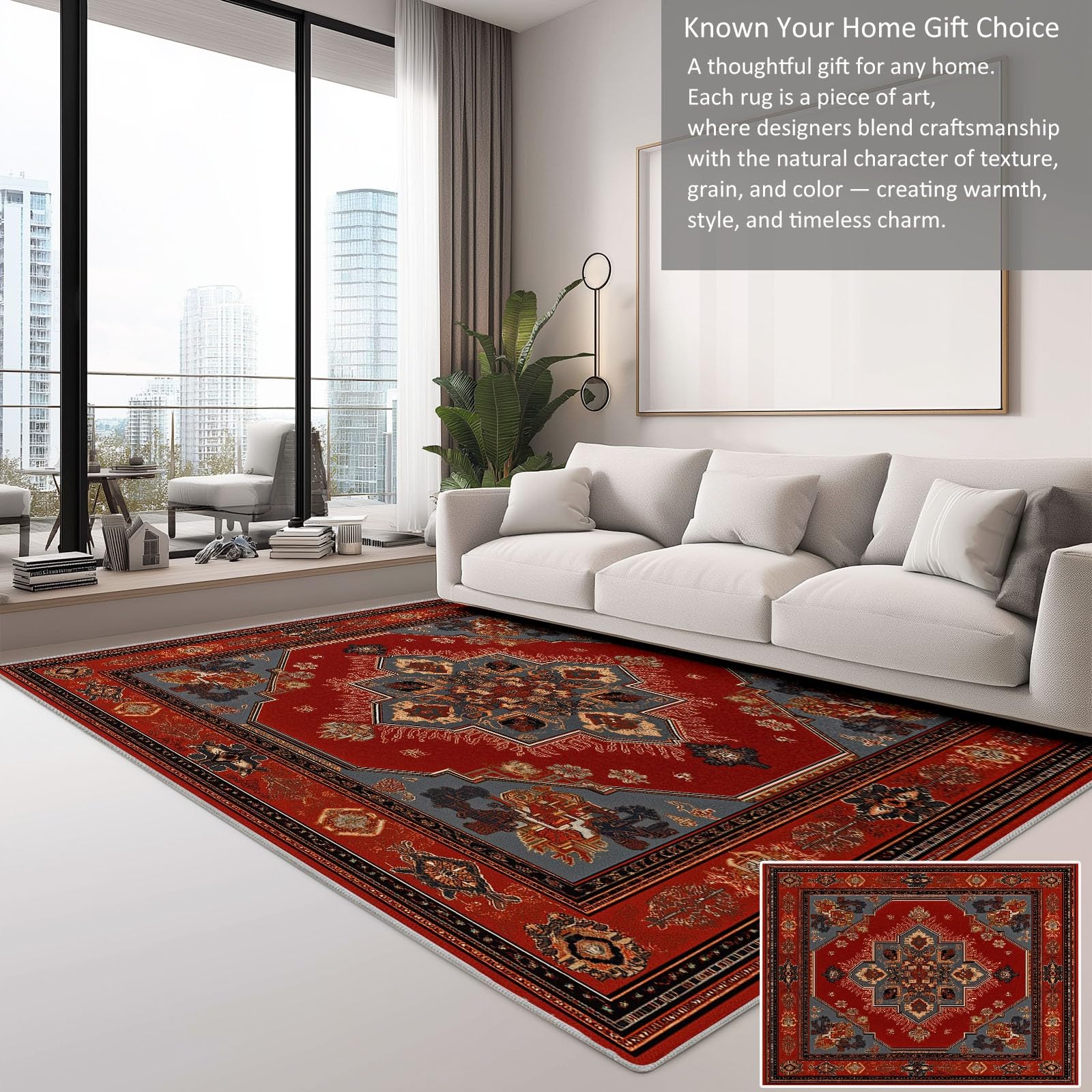 The Carpet elegancki, luksusowy wzór artystyczny, czerwony, 180 x 240 cm, antypoślizgowy, nowoczesny, nadający się do prania dywan do salonu, do wnętrz, przyjazny dla skóry, łatwy w pielęgnacji, do