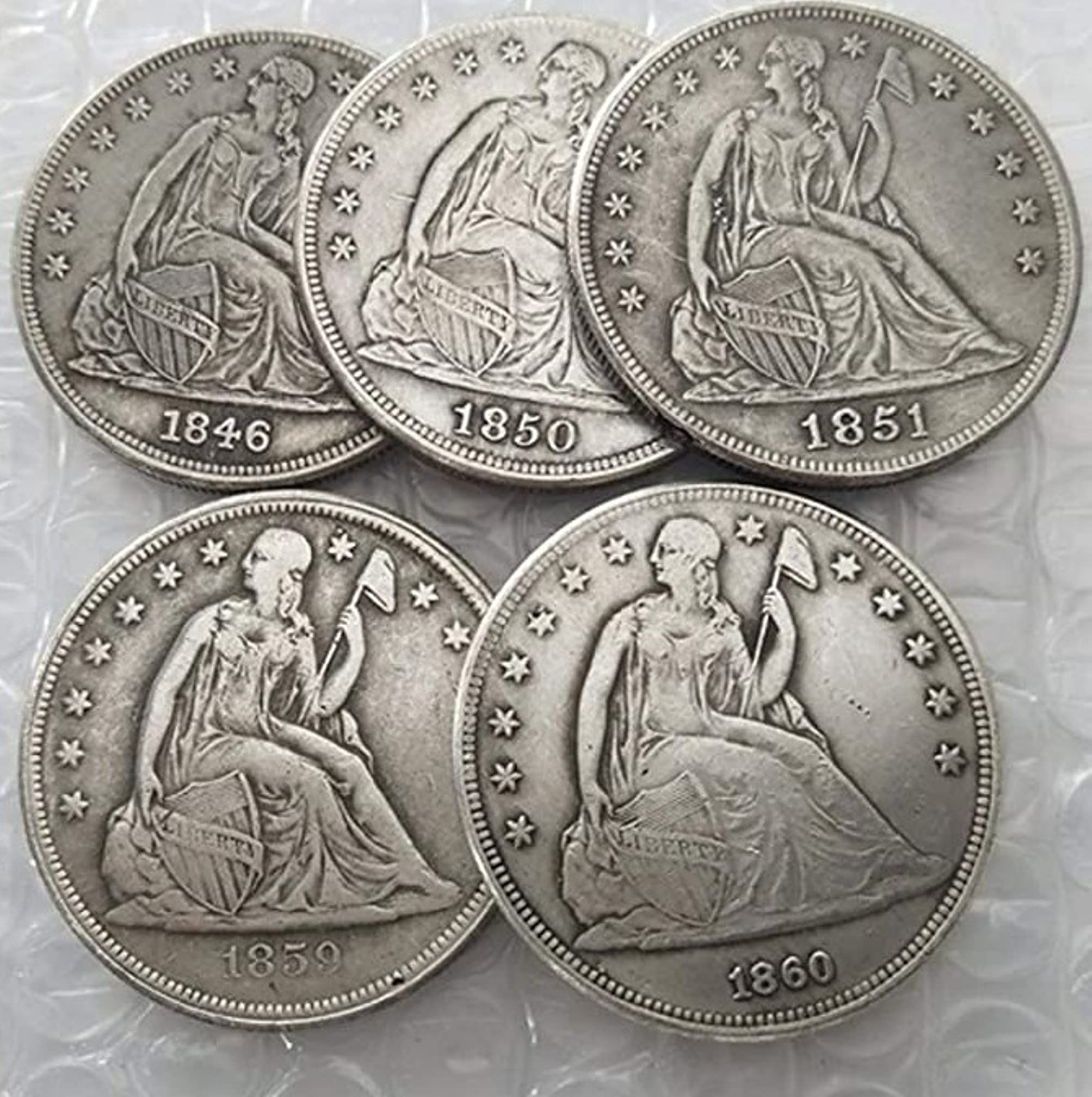 Rare 1846-1860 Full Set 5 pcs Seated Liberty American US Dollar