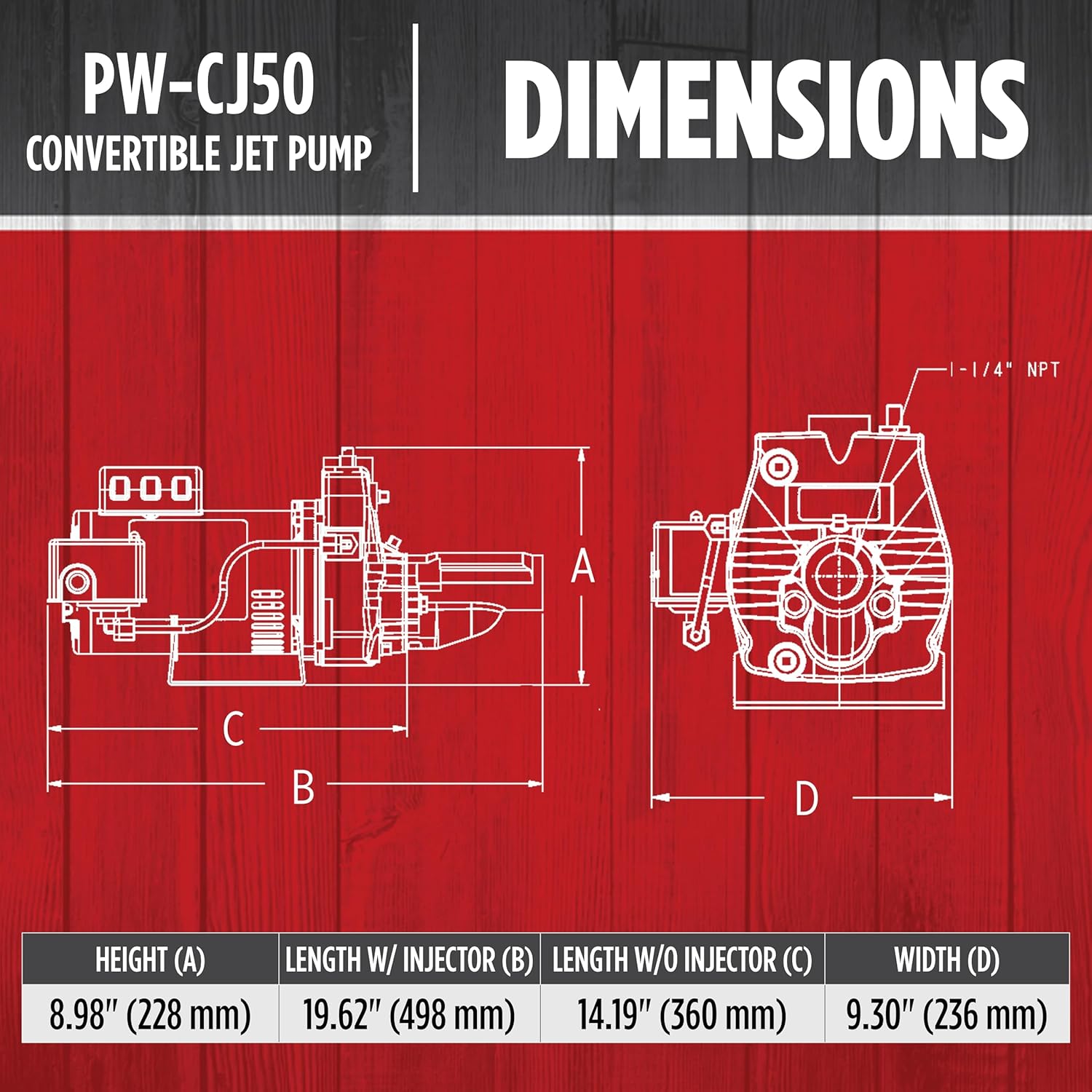 Red Lion PumpWorks PW-CJ50 115/230 Volt, 1/2 HP, 7.9 GPM Convertible (Shallow or Deep Well) Jet Pump, Black, 97090501