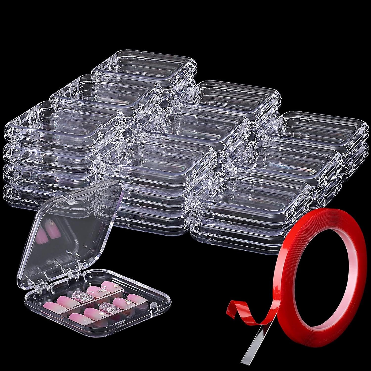 27 Set Press-On Nail Packaging Display Box with Adhesive Tape | Clear Storage Container, 3x3" Size, Fake Nail Organiser, 27 Pieces-image-13