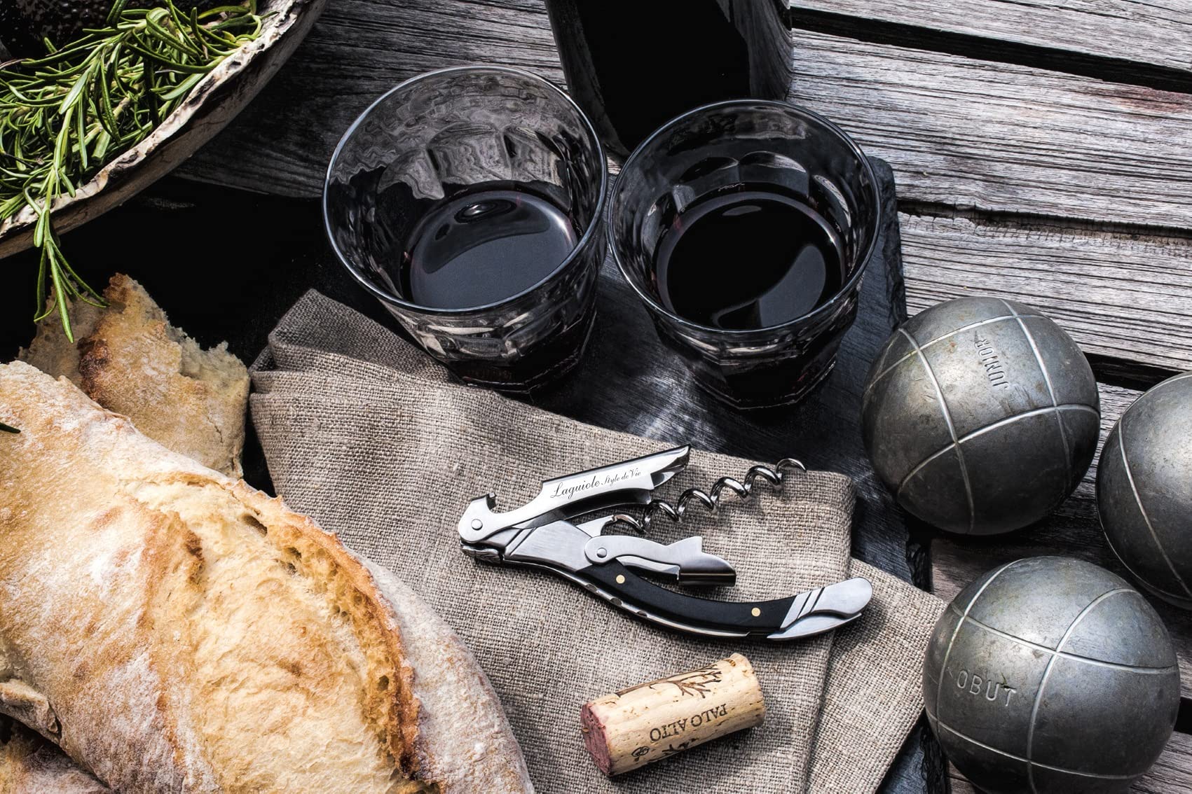 Laguiole Style de Vie cavatappi, apribottiglie con taglierina, sommelier, in Legno Pakka