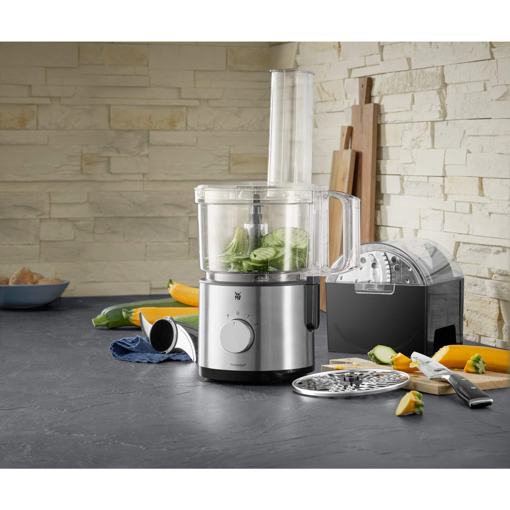 WMF Kult X Edition - Trituratore per robot da cucina con 5 dischi accessori, coltello da impastare, tappi, coltello in acciaio inox, contenitore da 2,0 l, 500 W