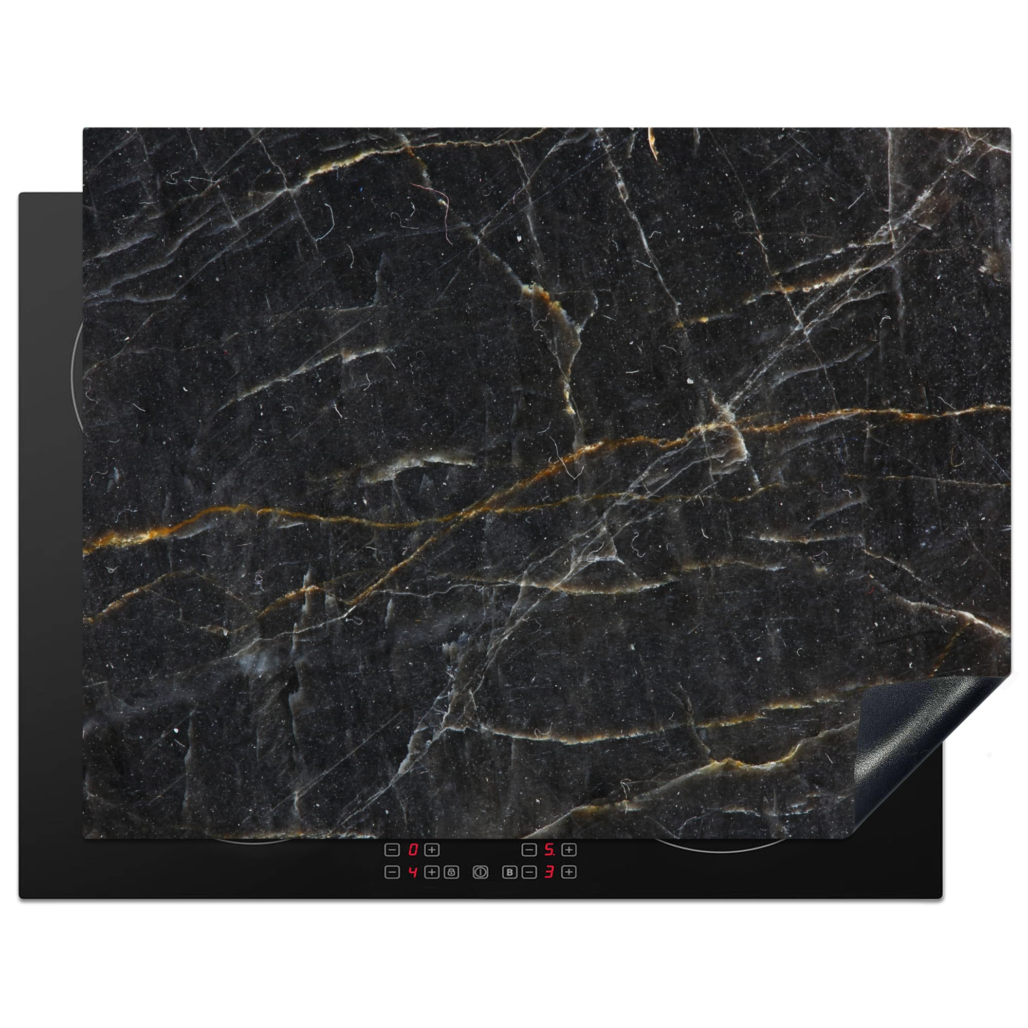 KitchenYeah© Induction Hob Cover Protector Mat 23.2"x30.3" / 77x59 cm Kitchen Universal Ceramic Covers for Electric Cookers Vinyl Marble - Black - Gold - Grey - Marble Texture
