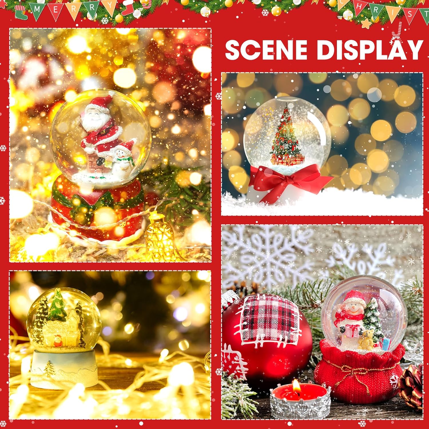 Lenwen 12 Set DIY Snow Globe Christmas LED Kit Including 4 Inch Plastic Clear Snow Globe with Screw Off Cap and 19.7 Inch 10 LED String Lights for Xmas DIY Crafts Decoration