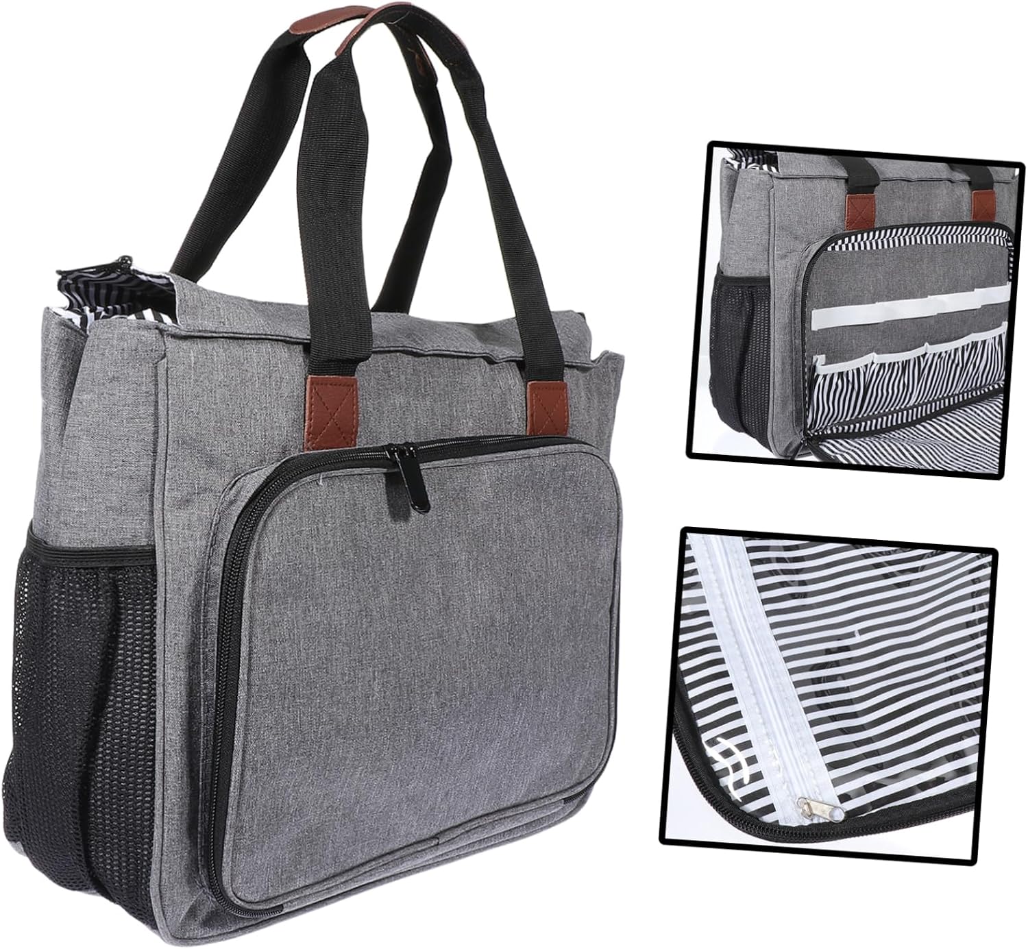 SHINEOFI 1Pc Multi Pocket Embroidery Tool Carrying Bag Portable Organizer for Hand Knitting Painting Brushes and Drawing Pencils Storage for Crafts and Travel Gray