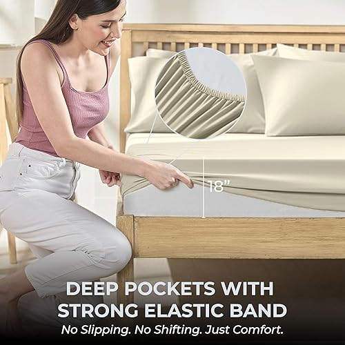 Miniatura 4 de Sábanas de Cama de Algodón 100% Natural  Juego de Sábanas Cal King de Tejido Satén de Una Sola Capa 500 TC  Ropa de Cama Sólida Suave e