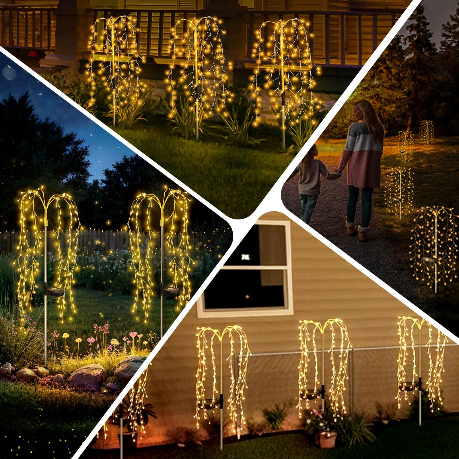 JIMACRO 2 Pezzi Luci Solari Giardino Esterno, 6 * 20LEDs Luci Solari per Albero di Salice, 8 modalità Impermeabile Fata Starburst Luci Solari per Decorazioni Giardino per Passerella Cortile Prato