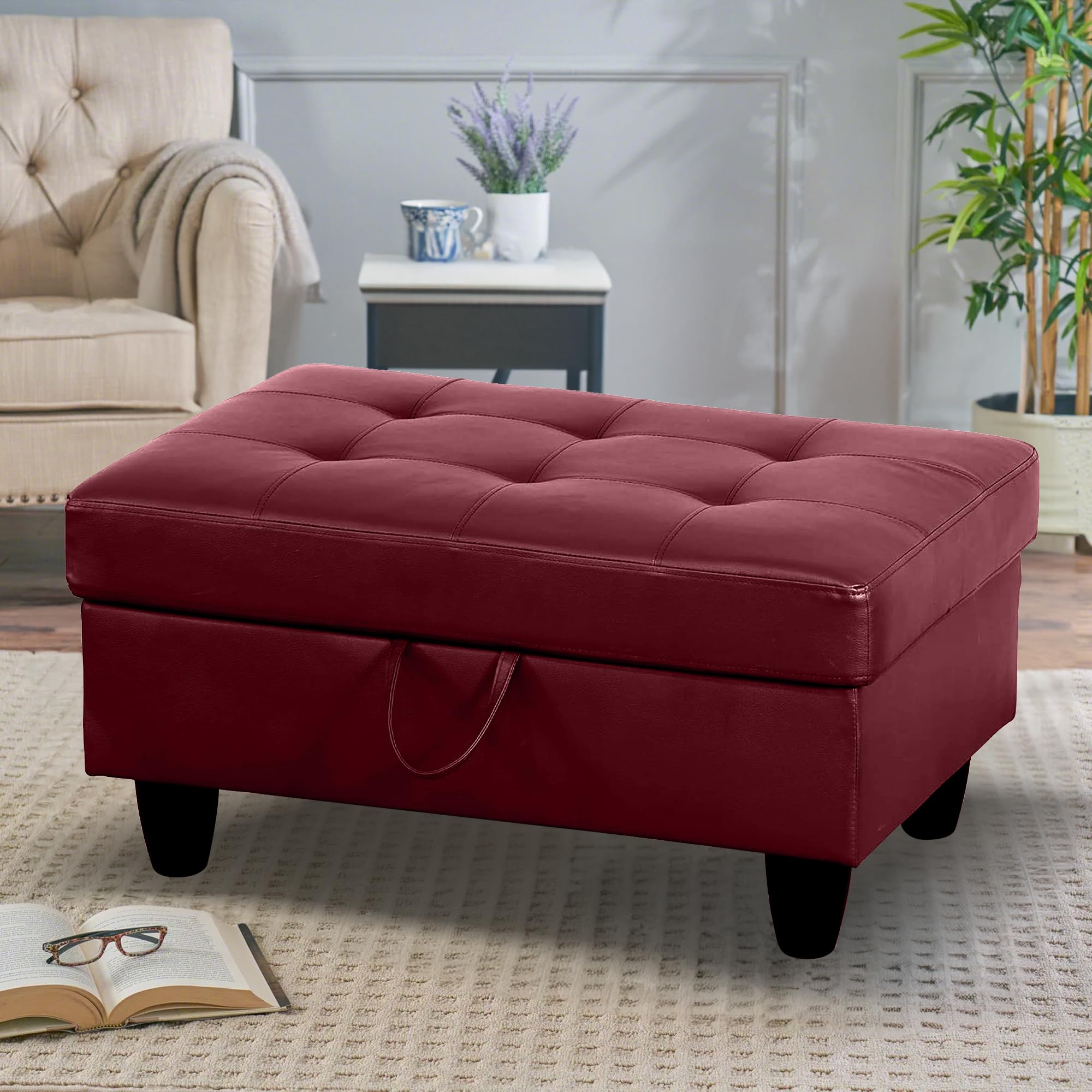 Large Rectangular Storage Ottoman Bench, Leather Ottoman Foot Rest Coffee  Table with Storage, Oversized Storage Ottomans Toy Box Footrest for Living