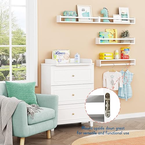 Miniatura 6 de Forbena Estantería de pared de 24 pulgadas para dormitorio de niños, juego de 4, estantes flotantes blancos para libros de bebé, niños y niñas, 1.