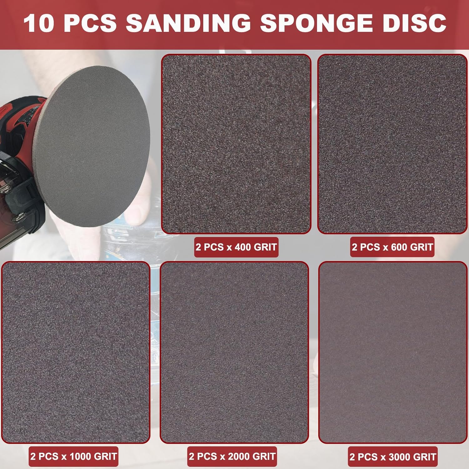 10 Pack 6 Inch Hook and Loop Sanding Sponge Discs 400-3000 Grit Wet Dry Sanding Pads, Foam Sandpaper for Random Orbital Sander, Curved Surface Large-Area Sanding Polishing for Metal Wood Auto
