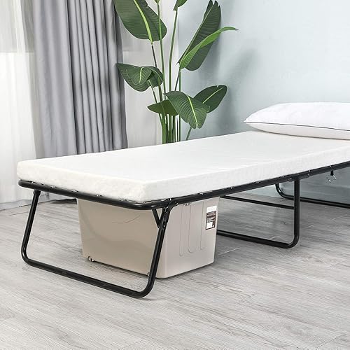 Miniatura 9 de LIFERUN Cama plegable con colchón para adultos, cama plegable con colchón para adultos, marco de cama de metal con colchón de espuma viscoelástica,
