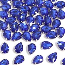 50Pcs Sew On Rhinestone Tear Drop Crystal Glass Rhinestones Metal Gold Flatback Embellishment Crafts Gems for Clothes Shoes Hats Costume Dress Wedding Bag AccessoriesDark Blue,14mm*18mm