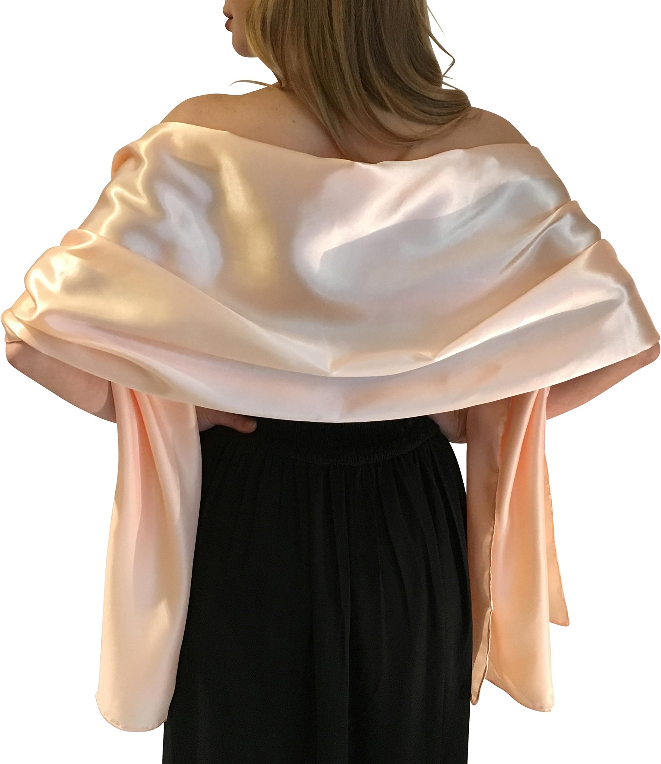 Central Chic Silky Satin Wedding Wrap Stole Shawl Pashmina Scarf For Brides Bridesmaids in Ivory White Black Blue Silver Gold Pink Grey Green