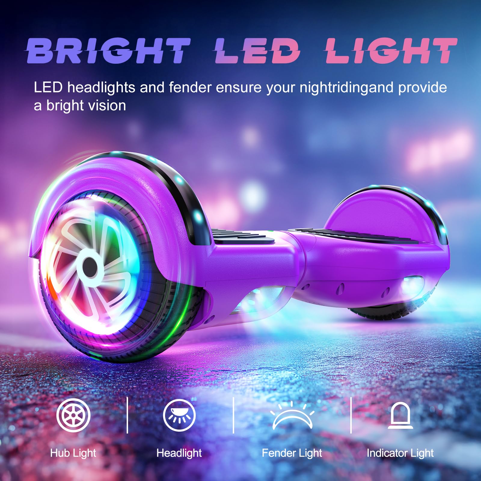 SISIGAD Hoverboard All-Terrain Zweirad-Selbstausgleichender Flash Wheel Elektroroller mit kabellosem Bluetooth-Lautsprecher