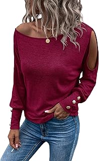 Women's Cut Out Lantern Long Sleeve Tee Top Off Shoulder Plain Casual Holiday Spring Autumn Shirts
