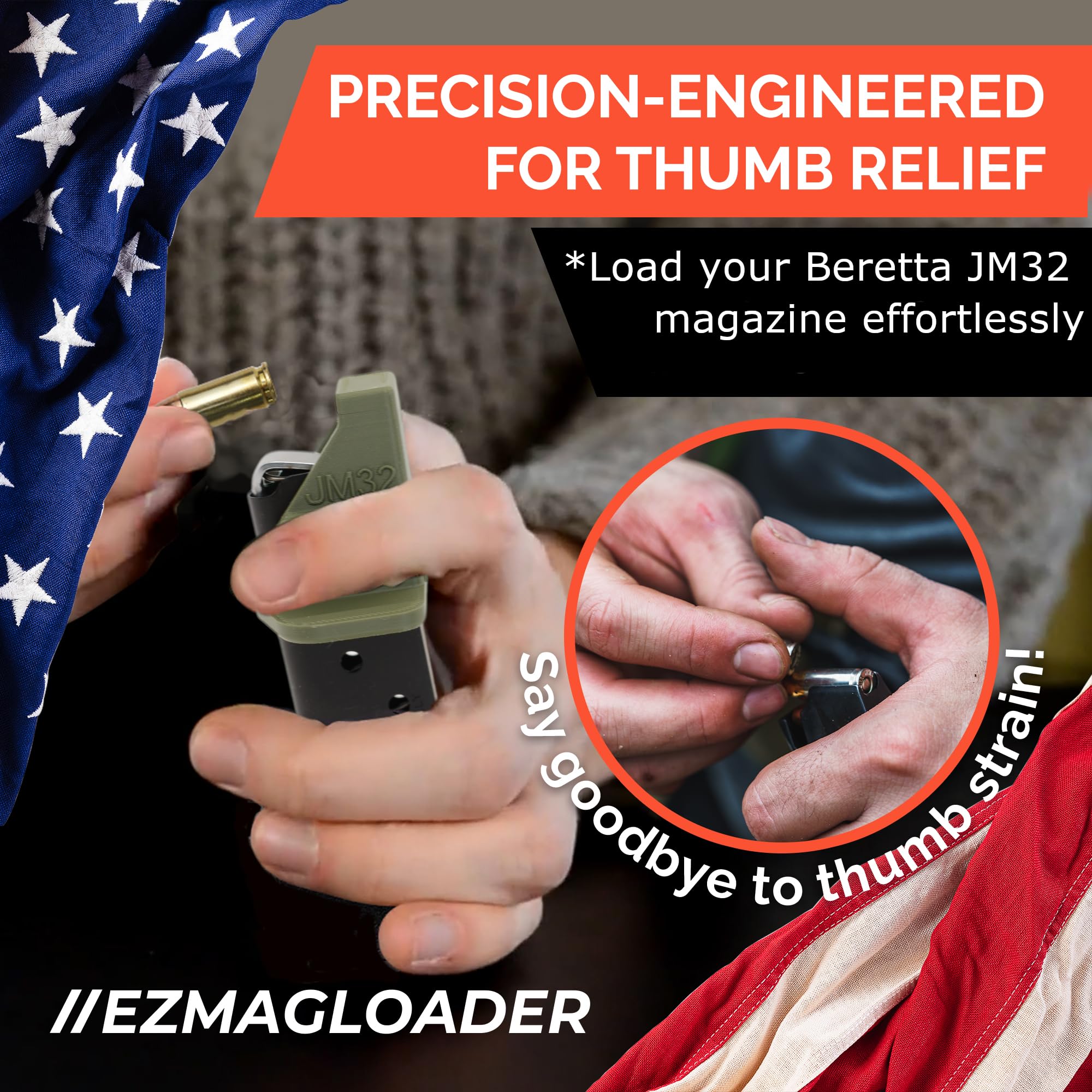 EZMAGLOADER Magazine Loader for The Beretta JM32 - Easy Pain Free Loading - Comfortable Grip - Speed Loader Accessories - Large Flanges for Thumb Relief