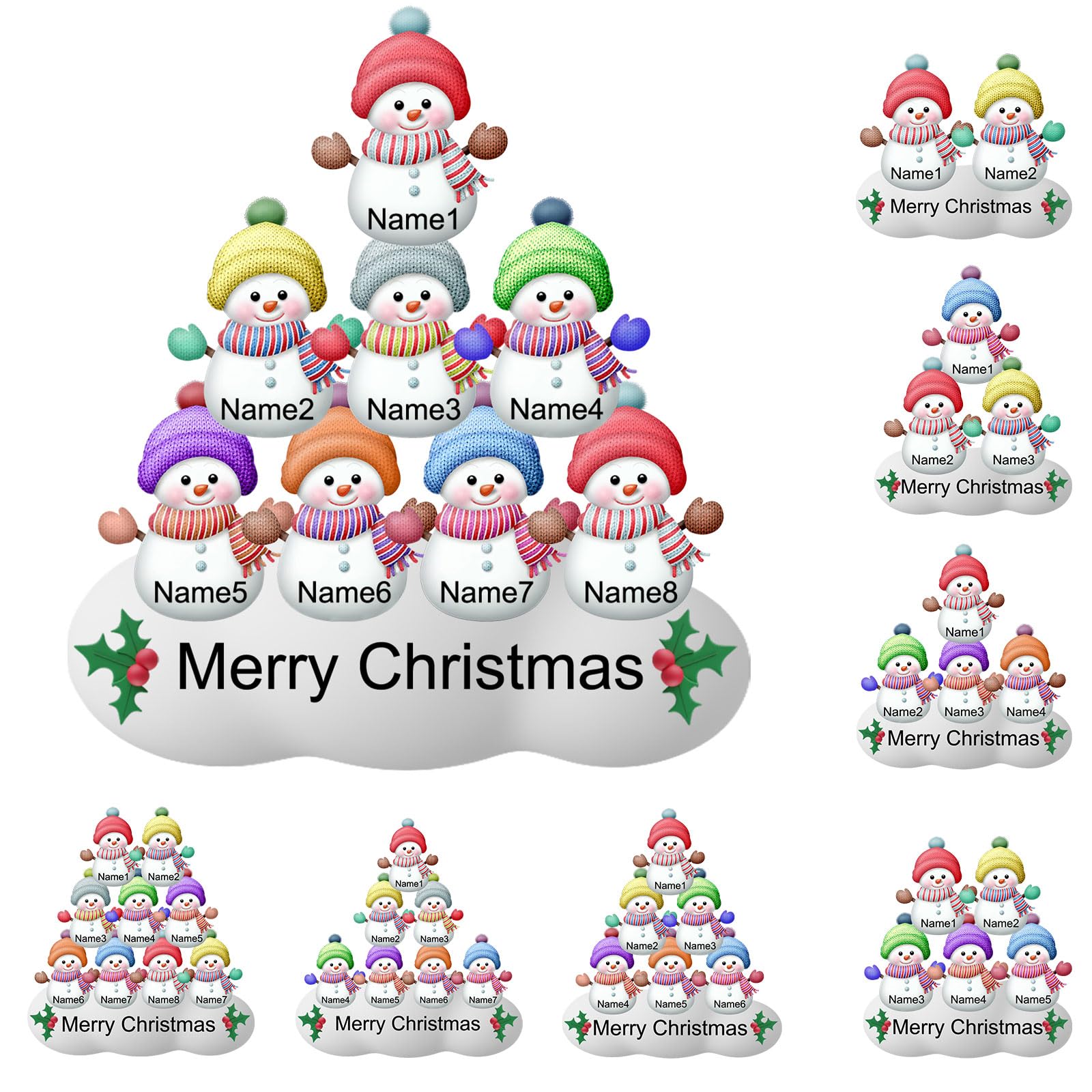 1PC Personalized Ornaments for Christmas, Custom Snowman Name Ornaments Customized Family Christmas Hanging Ornaments Xmas Tree Hanging Decorations Gifts with Eight Names and One Text