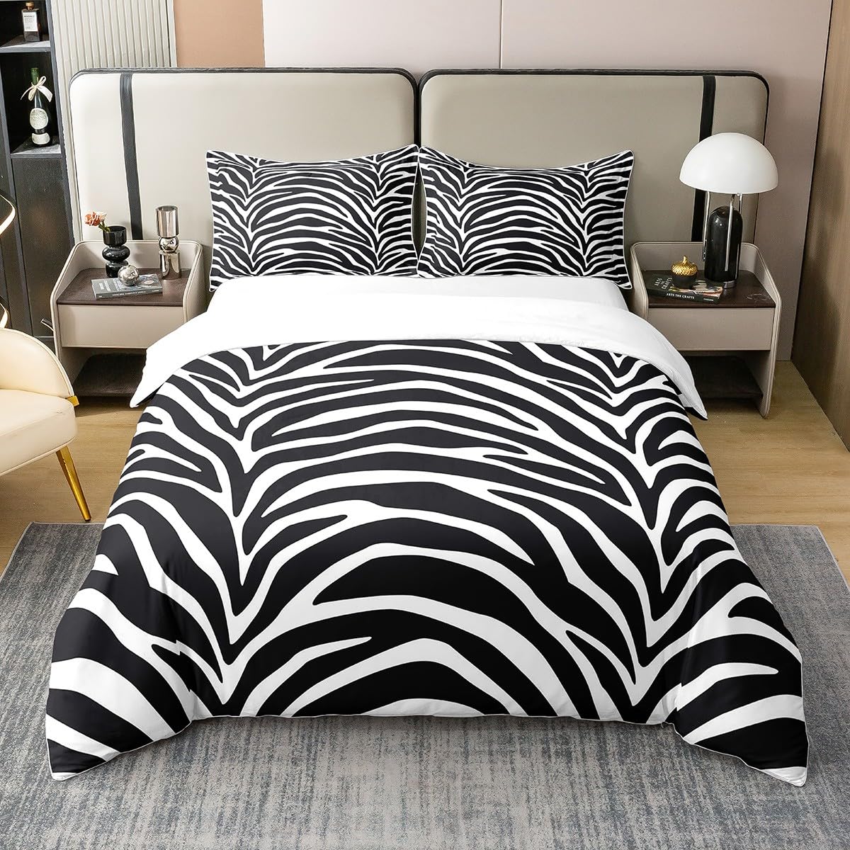 Loussiesd Zebra Strip 100% Baumwolle Bettwäsche Set 155x220cm Geometric Strip Lines Bettbezug Set Baumwolle Wild Tiere Bettbezug Set Modern Abstracr Art Bettwäsche Set Schwarz Weiß Bettwäsche-Set