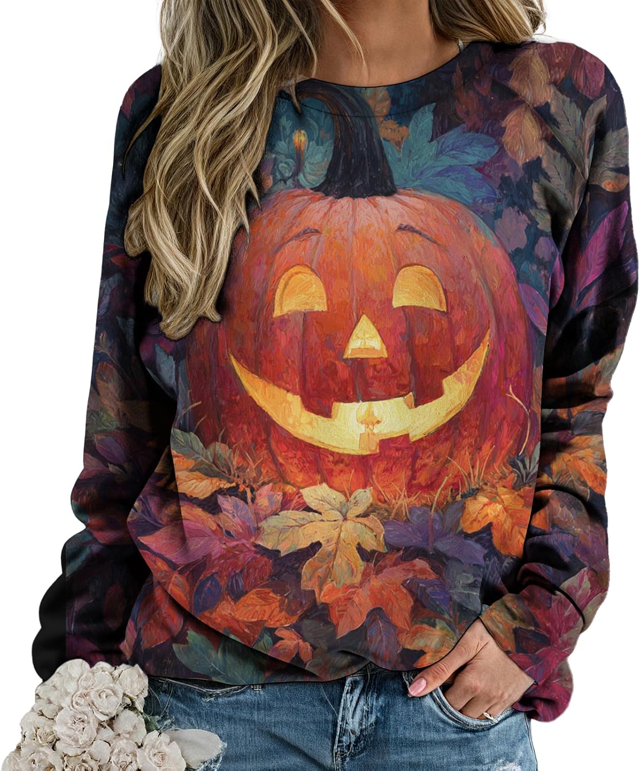 Halloween Sweatshirt For Women Long Sleeve Crew Neck Sweatshirts Fall Halloween Cos...