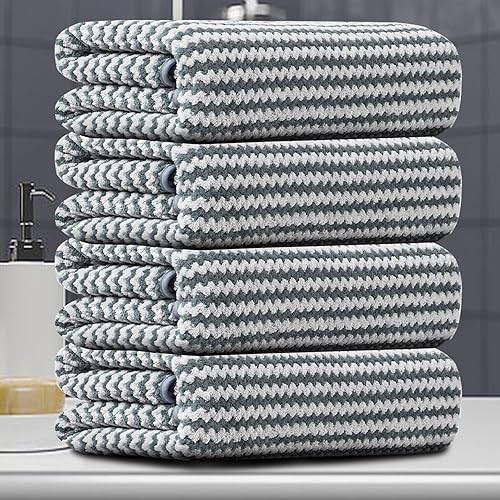 Miniatura 9 de CHINO Toallas de baño, 4 toallas de baño grandes de color gris oscuro de 35 x 70 pulgadas, toallas de baño extragrandes de microfibra suave XL,