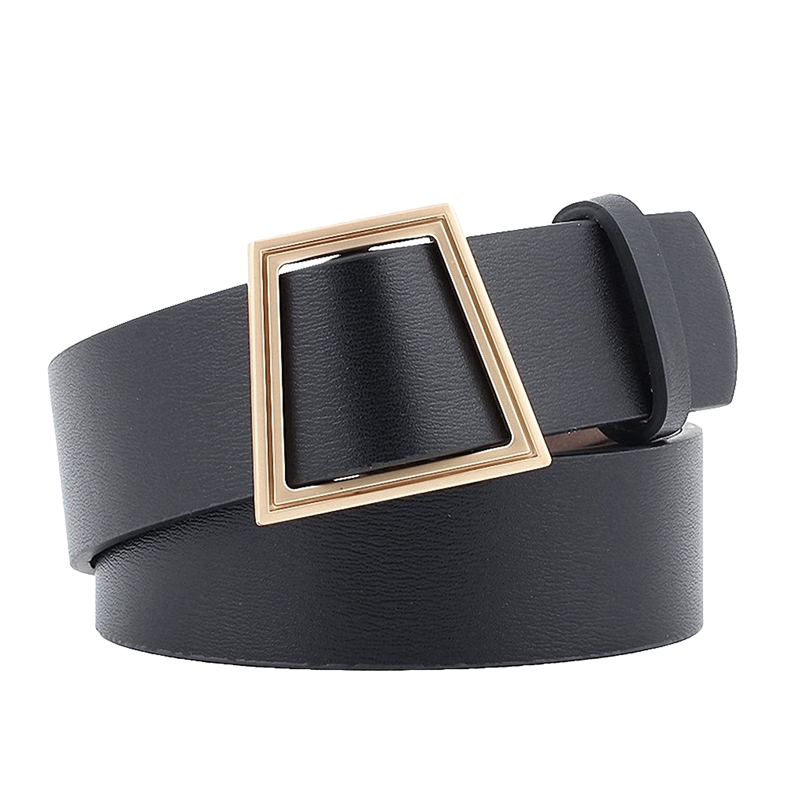 Women's Belts PU Leather Waist Golden Buckle Casual Belt for Girls Lady Jeans Pants Dress