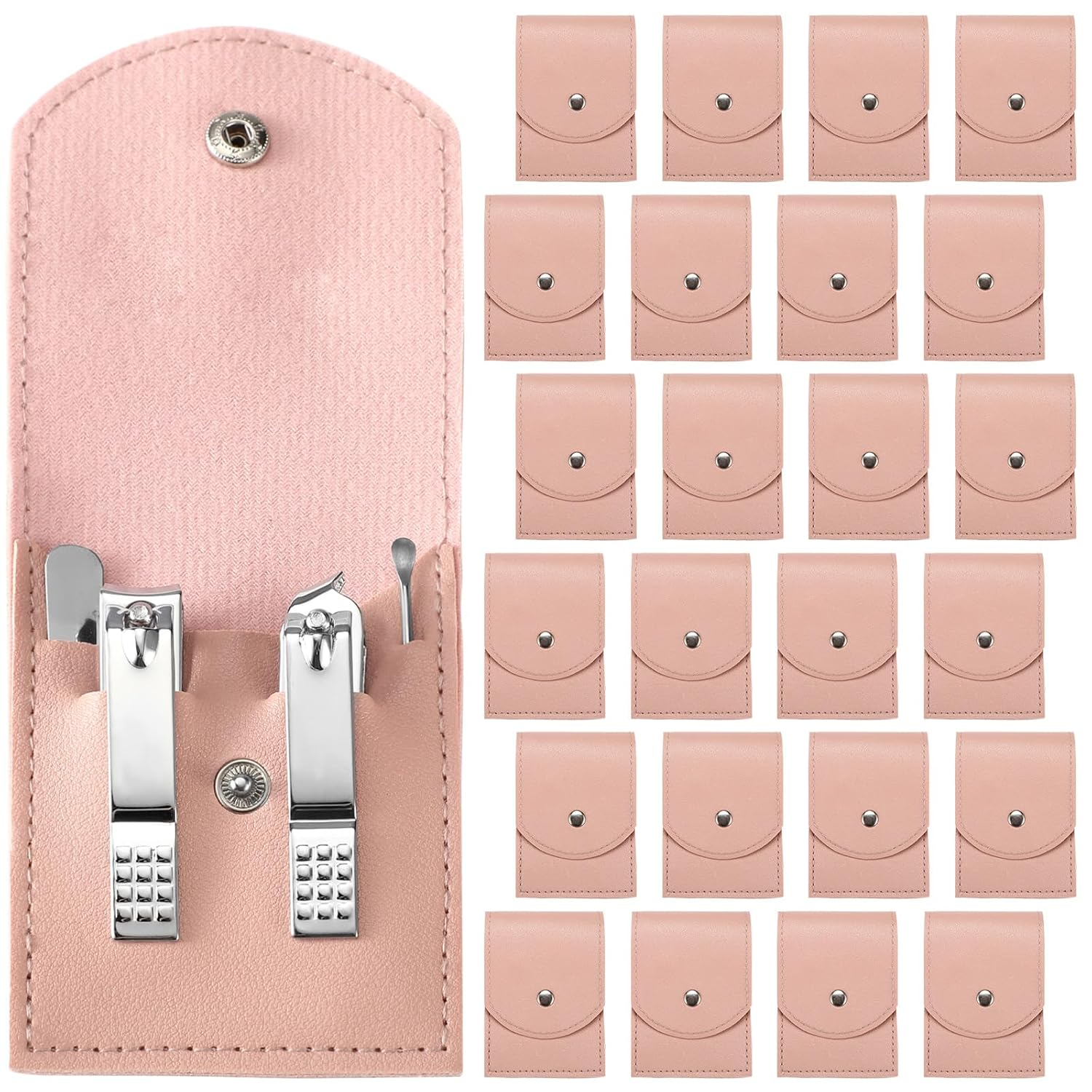 Lasnten 24 Set Christmas Manicure Set Bulk Nail Clippers Grooming Nail Kit Stainless Steel Professional Pedicure Kit Pedicure Tools with Travel Case Gifts for Xmas Men Women(4 in 1,Pink)
