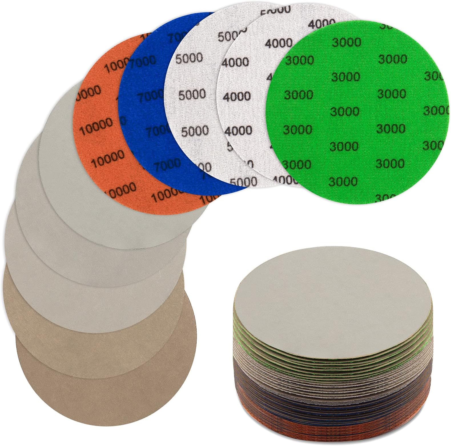 25PCS 125mm Sanding Discs, JatilEr Grit 3000/4000/5000/7000/10000 Round Wet Dry Sanding Disc Hook and Loop Flocking Orbital Sanding Pad Set in Sanding and Polishing for Electric Grinder Accessory