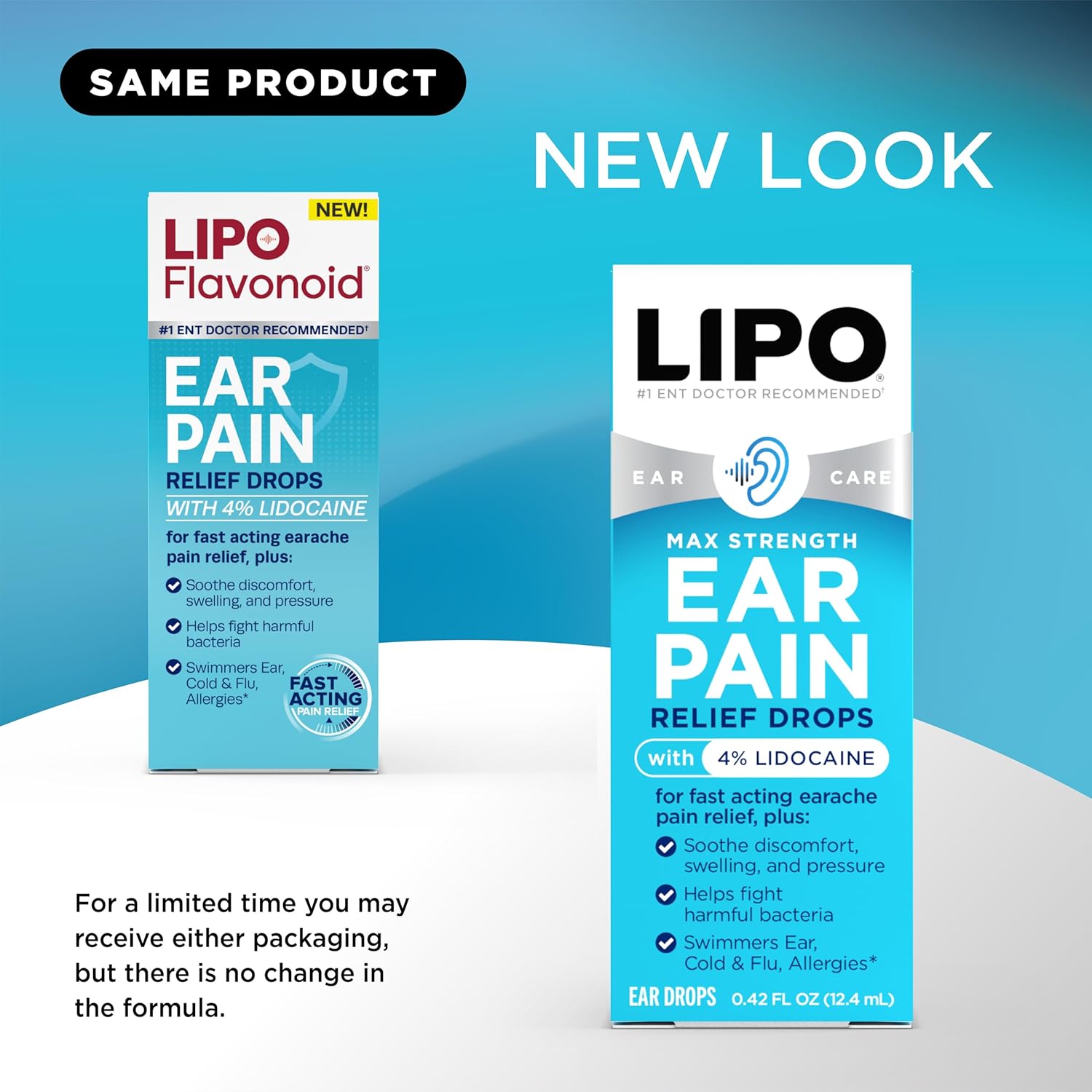 Lipo-Flavonoid Fast-Acting Ear Ache Drops - 4% Lidocaine Max-Strength for Swimmer's Ear, Cold/Flu, Allergies - Safe for Adults & Children - For Discomfort, Swelling, & Water-Clogged Ears - (Pack of 2)