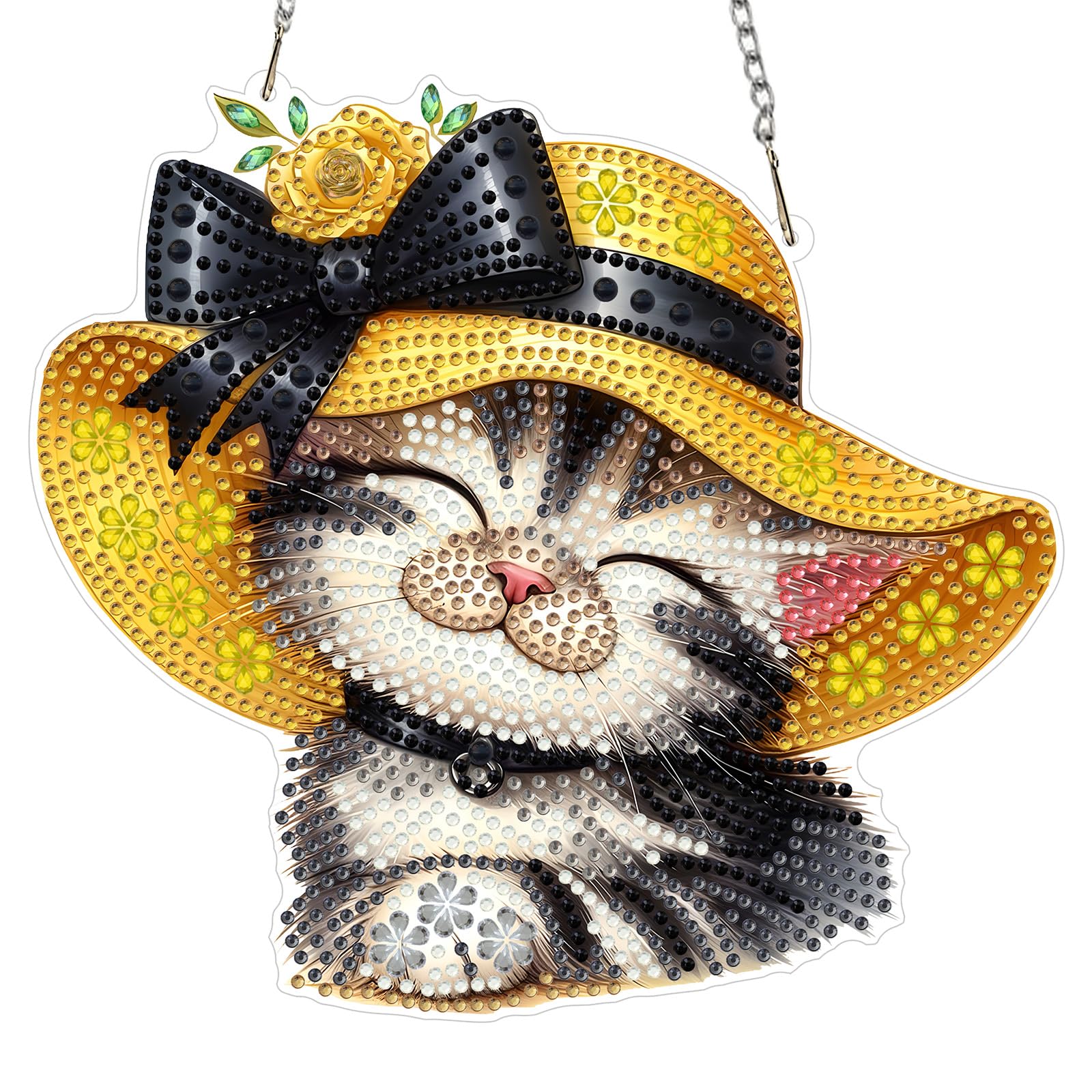 MXJSUA Hat Cat Diamond Art Window Suncatchers, Diamond Painting Art Kits for Adults Hanging Ornaments with Chain, 5D Special Shape Crystal Diamond Pendant Accessories for Decor Gift 20x20cm โ image 1