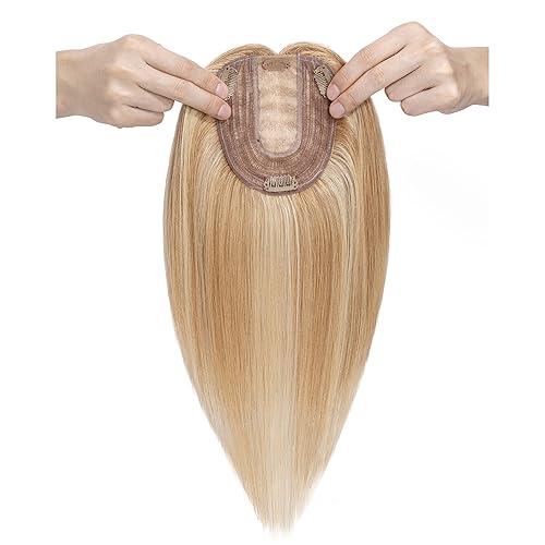 Miniatura 6 de S-noilite Toppers para el cabello humano real para mujer, sin flequillo, #12P613 marrón dorado y rubio decolorado, extensiones de cabello de 6